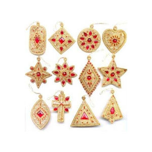 Handmade <b>Yellow</b> <b>Fabric</b> Made Customize Different Design Zari Embroidery Made Christmas Hanging Ornament - Product Image 1