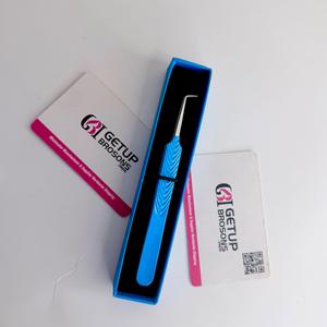 Pince à épiler pour extensions de cils GETUP BROSONS IMPEX de haute qualité, revêtement en poudre bleue, pointe argentée à 90 degrés, pointe lisse, logo personnalisé - Product Image 1