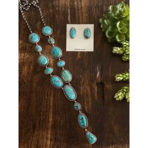 Collar Lariat de Plata de Ley y Turquesa con Cuentas Finas de Darrin Livingston Kingman - Product Image 2