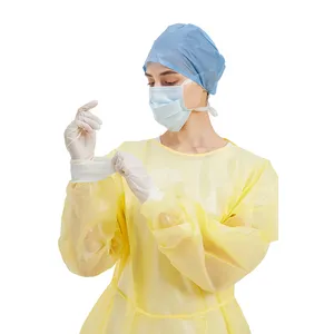 New Wholesale 2023-24 Large Custom Medical Standards White Yellow Blue Green 55% PP+45% PE coated Isolation Medical Gowns OEM