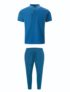 2025 nuevo conjunto de verano para hombre Youth Waffle cuello plano cremallera de color sólido manga corta de color sólido + Pantalones que combinan con todo casual - Product Image 6