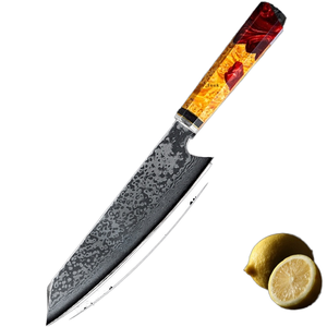Venta al por mayor personalizado de calidad superior OEM ODM servicio hoja de acero al carbono mango de acero de Damasco resina de madera cuchillo de Chef japonés - Product Image 4
