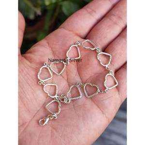 Handmade 925 <b>Solid</b> Sterling <b>Silver</b> Heart Charm <b>Bracelet</b> for Women 7.5 Inches Length Unique Heart Shape Design Fashion Gift for - Product Image 6