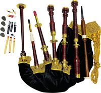 Obexa Scottish Great Highland Bagpipe Set Rosewood Gold Brass Mounts Black Velvet Hard Case Free Reeds Practice Chanter Model