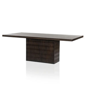 Unique Linear Carving Vintage Brown Finish Highlighting Texture Hand crafted Solid Mango Wooden comfortably 8 Seats Dining <b>Table</b> - Product Image 1