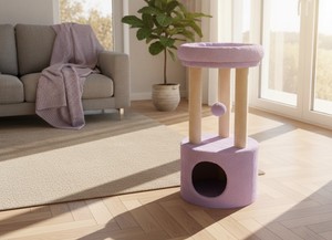 Torre para Gatos Amistar Lavender Cloud, de Piel Sintética Ecológica y Duradera, Fácil de Montar, 95 cm de Altura, Embalaje en Cartón, para Animales Pequeños - Product Image 5