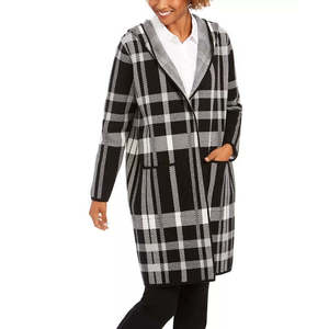 Giacca Reversibile da Donna Charter Club, Stile Coatigan a Quadri Neri, in Flanella Traspirante con Motivo Stampato, Autunnale, Taglie da XS a XL - Product Image 1