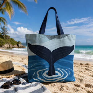 Sac fourre-tout thème océan baleine spermatique mignon, grande capacité, fermeture éclair, résistant à l'eau, écologique, brodé, couleur unie pour printemps/été - Product Image 1