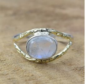 Elegante anillo de Plata de Ley 925 con piedra lunar de arcoíris blanco, joyería de piedras preciosas de latón de estilo bohemio con ajuste de bisel para mujer - Product Image 1