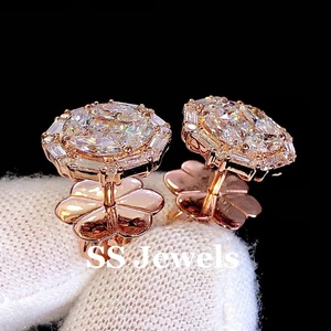 Lujo VVS Moissanite Cluster Stud Pendientes Redondo Baguette Marquise Corte en 925 Plata Oro Rosa Mujeres de moda - Product Image 3