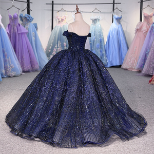 Impresionante Vestido de Quinceañera Azul Marino con Lentejuelas y Falda Abultada para Mujer, Modelo 5675 - Product Image 3