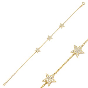 10mm Star Design Clear Zircon Stone <b>Charm</b> Woman Bracelet Turkish Handmade Wholesale 925 Sterling Silver Jewelry - Product Image 1