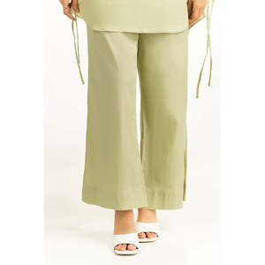 Conjunto de Dos Piezas con Bordado Ondulado Verde Claro, Tela Crepé Informal, Sin Cuello, con Mangas Tres Cuartos para Primavera/Verano - Product Image 3