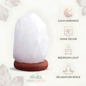 Lámpara de Cristal de Sal Blanca Premium Tallada a Mano con Forma Natural, Luz de Mesa con Interruptor Regulador y Base - Product Image 2