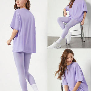 100% conjuntos de camisetas y mallas de algodón Color negro Conjunto de 2 piezas transpirable de secado rápido para mujer Hecho en Pakistán - Product Image 5