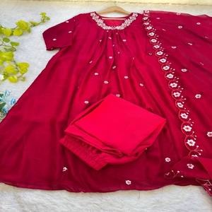 ชุดเดรสผ้าไหม Vichitra แบบพรีเมี่ยม3ชิ้นพร้อมงานแฮนด์เมดกางเกงอึเนยและชุดเดรสแบบปักสำหรับงานปาร์ตี้และงานรื่นเริง - Product Image 4