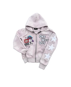 Cotton Custom Stitch Sewing Zip Embroidered Patch Screen Front Solid Mix Rhinestone Colour Full Rhinestones Oversized Hoodie - Product Image 1