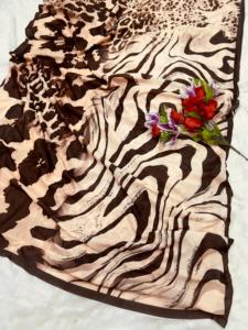 New Arrival Women's Vichitra Silk Faux Georgette Eco-Friendly Digital Floral Print Soft Ethnic <b>Bandanas</b> Sarees All Seasons - Product Image 5