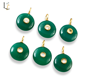 จี้เงินแท้ 925 ประดับพลอยออนิกซ์สีเขียวธรรมชาติทรงกลม ขนาด 15 มม. สำหรับทำเครื่องประดับ - Product Image 6