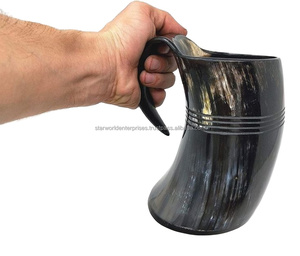 Cuerno de buey de búfalo Cerveza Viking Vintage Cuerno Taza Coleccionable Cuerno Drinkware para uso doméstico y hotelero de proveedor indio - Product Image 1