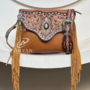 2025 New Hand Tooled Sheepskin Leather Handbag Luxury Custom Designer Versatile Women's <b>Bag</b> Single Shoulder <b>Crossbody</b> Fringe <b>Bag</b> - Product Image 1
