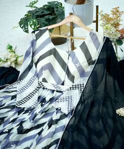 Séquence de broderie en georgette de créateur salwar kameez costume de fête prix de gros vêtement ethnique - Product Image 2