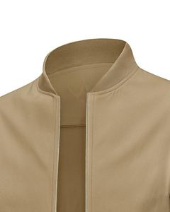 Blouson bomber kaki pour homme avec col côtelé assorti, fermeture éclair sur le devant, léger, décontracté, streetwear, vêtement d'extérieur, couleur beige kaki - Product Image 4