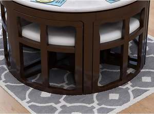 Table à manger avec chaises en bois de teck massif de haute qualité avec rembourrage noir couleur duco pour intérieur et extérieur. - Product Image 4