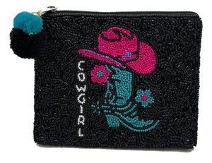 Coin Pouch Seed Beaded Hand Embroidered Mini Zipper <b>Bag</b> in <b>Pink</b> Red White for Christmas <b>Parties</b> by MD HANDICRAFTS - Product Image 1