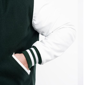 แจ็คเก็ตวิทยาลัยสั่งทำพิเศษ แจ็คเก็ตเบสบอลแบบ Letterman ปกตั้ง หนังแท้ แขนเสื้อตัดสี สำหรับฤดูใบไม้ผลิ - Product Image 4
