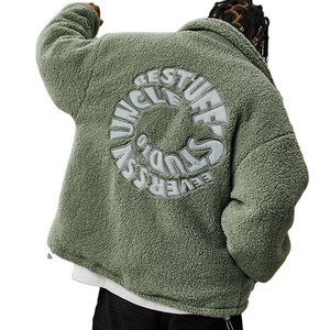 <b>Men</b> <b>Sherpa</b> Fleece <b>Jacket</b> Standard Zip up Coat Embroidered Logo Solid Discharge Printing Regular Fit Autumn Winter Streetwear - Product Image 2