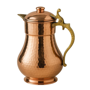 Jarra de Agua de Cobre Martillado Ayurveda, de Cobre Puro para Uso en el Hogar y en Mesas de Boda, Jarra de Agua con Asa de Latón - Product Image 1