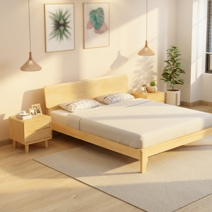 High Quality Factory Wholesale Nordic Light Wood <b>Bed</b> <b>Frame</b>, Natural Solid Wood, Easy Assembly - Product Image 2