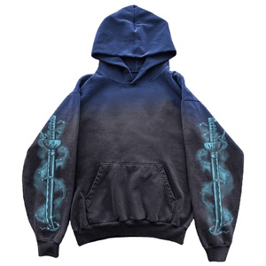 Sweat à capuche personnalisé imprimé épée, délavé à l'acide, style streetwear, coupe oversize, en molleton 100% coton, vente en gros OEM - Product Image 5