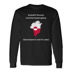 Camiseta de manga larga con diseño de la bandera de Groenlandia, camiseta con diseño de declaración política, Groenlandia no está a la venta - Product Image 1