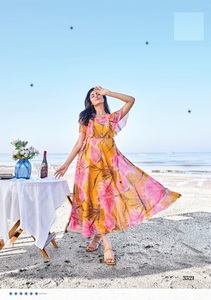 Viscose Premium Chiffon with Digital Prints with Fancy <b>Brooch</b> One Piece Dress - Product Image 3