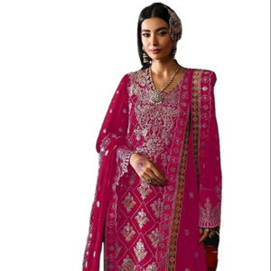 Elegante conjunto Qunoot: Shalwar Kameez con bordado Chinon hecho a mano y Dupatta a juego, con pantalón Santoon y forro interior. Prenda de moda. - Product Image 1