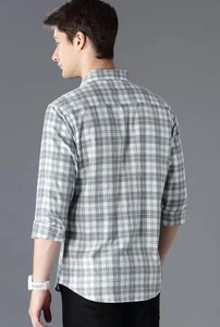 Chemise à carreaux coupe ajustée décontractée pour homme 100% coton col étalement respirant tissage tricoté imprimé teint uni Service OEM disponible - Product Image 2