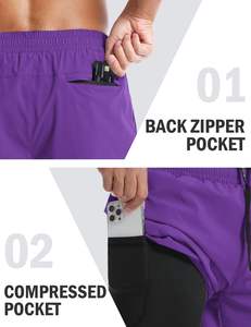 Pantalones cortos deportivos unisex de cintura media para hombre, pantalones cortos deportivos de lona de doble capa de secado rápido, pantalones cortos informales tejidos sólidos para hombre - Product Image 5