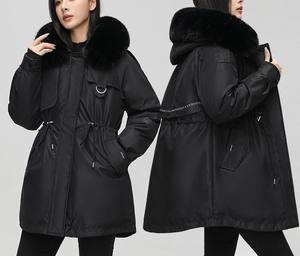 Winter <b>Waterproof</b> Breathable Windproof <b>Women's</b> Short Hooded <b>Parker</b> Puffer Jacket Cotton Filling Fur Collar for Cold Days Raw - Product Image 1