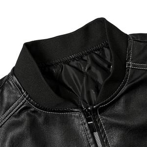 Vintage Men's Cowhide <b>Leather</b> Canvas Waterproof Winter <b>Jacket</b> Embossed Stand Collar Distressed Finish Inner Pocket <b>Retro</b> Front - Product Image 5