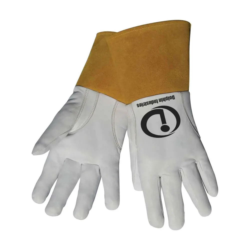 Высококачественные взрослые сварочные перчатки двухцветные однотонные окрашенные индивидуальные кожаные перчатки с принтом логотипа