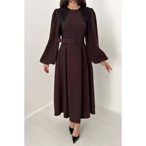 Vestido con Detalles de Encaje Marrón - Marrón - Product Image 4