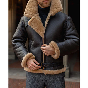 Custom Made <b>Men's</b> Leather <b>Jackets</b> Warm <b>Shearling</b> Waterproof Heated Eco-Friendly Zipper Turn-down Collar Roll-back Cuffs High - Product Image 1