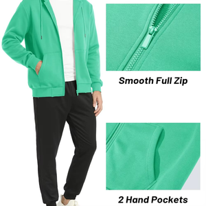 Sweat-shirt d'hiver à fermeture éclair complète pour hommes coupe normale sweat à capuche en polaire poche kangourou Style Streetwear motif uni doublé coupe-vent - Product Image 3