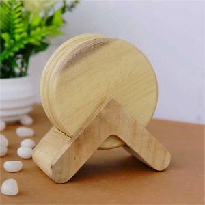 Round Wooden <b>Coaster</b> <b>Set</b> with Stand Elegant Mats & Pads - Product Image 1