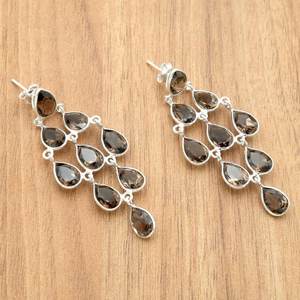 925 Sterling Silver <b>Fine</b> <b>Stud</b> <b>Earrings</b> Handmade Gift for Her-Natural Smoky Quartz Silver Jewelry with Gemstone E0008-GS - Product Image 1