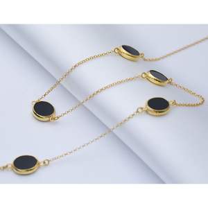 Triple cuarzo negro 22K oro bisel plata encanto collar venta al por mayor 925 Plata turca joyería hecha a mano - Product Image 4