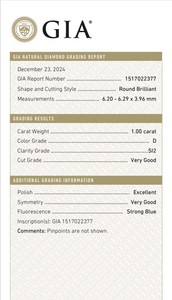 B2B D'VINS JEWELS GIA Certified 1,00 CT Diamante blanco suelto Natural redondo D Color FL FLOW Pureza EX Cut Pulido - Product Image 3