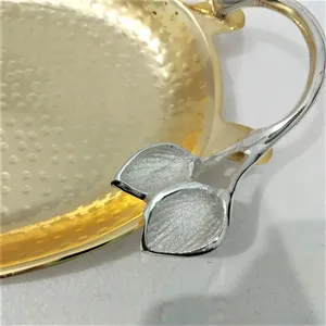 VISHAL HANDICRAFT Designer Floral Leaf Metal <b>Tray</b> Brass Plated Gold Handles Modern Customized Elegant Serving <b>Tray</b> (Customizable - Product Image 4